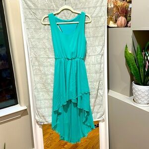 Teal high-low dress w/unique back!